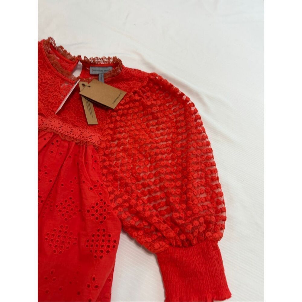 NWT Anthropologie Conditions Apply Red Rouge Eyelet Embroidered Top Size XXS New - Picture 2 of 9